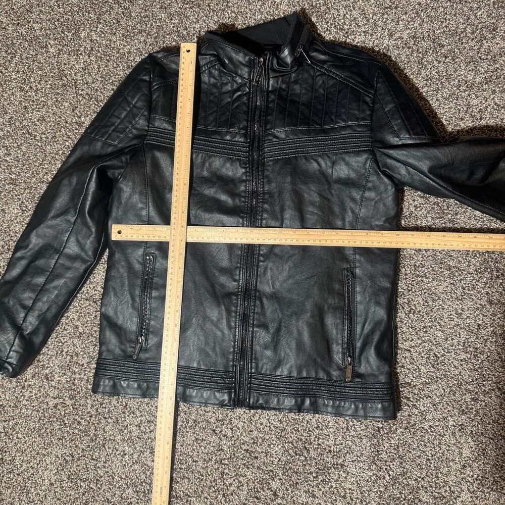 American Breed Faux Leather Jacket Size M Black Moto Fur Lined - Picture 2 of 7